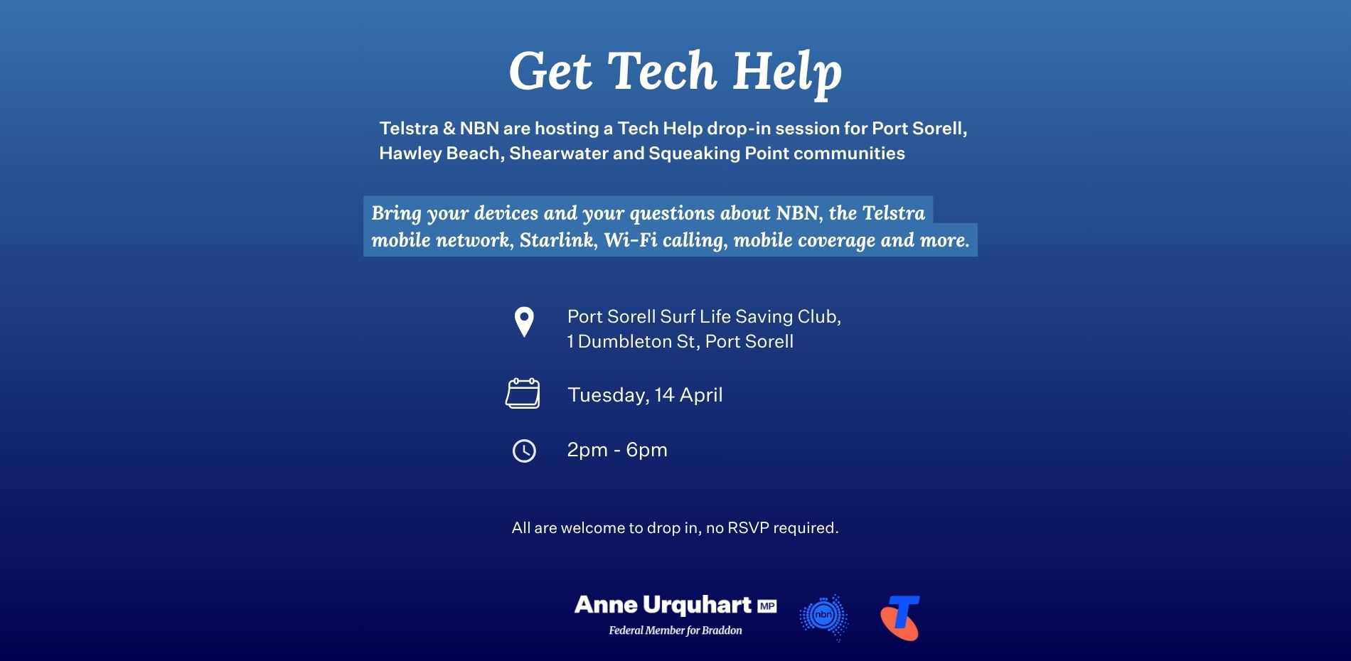 Get Tech Help – Port Sorell, Hawley Beach, Shearwater and Squeaking Point Communities  Main Image